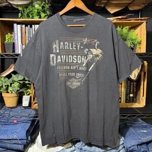 Harley Davidson 60 Years Freedom Biker Tee Faded Black Motorcycle Shirt Mens XL
